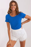 Fitted Ribbed Blouse with Short Sleeves and Round Neckline