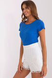 Fitted Ribbed Blouse with Short Sleeves and Round Neckline