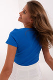 Fitted Ribbed Blouse with Short Sleeves and Round Neckline