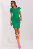 Asymmetrical Pencil Cut Dress with Short Sleeves