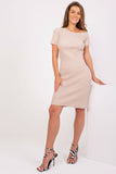 Pencil Cut Dress with Short Sleeves & Asymmetrical Neckline