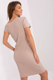 Pencil Cut Dress with Short Sleeves & Asymmetrical Neckline