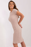 Pencil Cut Dress with Short Sleeves & Asymmetrical Neckline