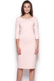 Elegant Midi Dress with 3/4 Sleeves and Boat Neckline