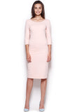 Elegant Midi Dress with 3/4 Sleeves and Boat Neckline