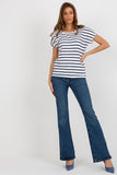 Striped Women's Short Sleeve T-Shirt with V-Cut Back