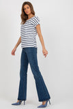 Striped Women's Short Sleeve T-Shirt with V-Cut Back