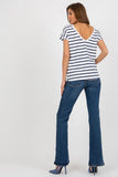 Striped Women's Short Sleeve T-Shirt with V-Cut Back