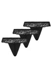 Lace and Mesh Thong Multi-Pack in Black - 3 Pieces