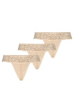 Elegant Natural Beige Lace Thong Trio for Women