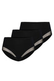 Set of 3 High-Waisted Cotton Classic Panties - Black