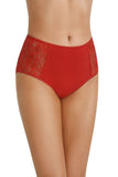 High-Waisted Lace-Trim Cotton Panties in Red