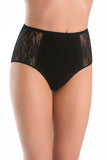 High-Waisted Lace-Trimmed Cotton Women's Panties in Black