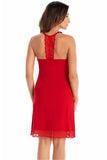 Elegant Red Flared Chemise with Lace Details for Women
