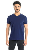 Navy Blue Men's Short Sleeve T-Shirt with V-Neck Design