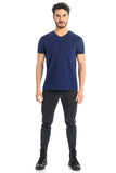 Navy Blue Men's Short Sleeve T-Shirt with V-Neck Design