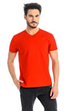 Intense Red Men's Cotton T-Shirt with V-Neck Design