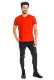 Intense Red Men's Cotton T-Shirt with V-Neck Design