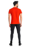 Intense Red Men's Cotton T-Shirt with V-Neck Design