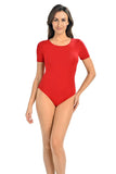 Classic Red Women's Bodysuit with Short Sleeves