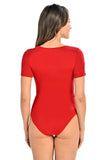 Classic Red Women's Bodysuit with Short Sleeves