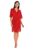 Elegant Red Women's Bathrobe with Floral Lace Detail