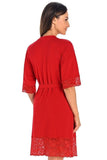 Elegant Red Women's Bathrobe with Floral Lace Detail