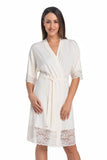 Elegant Ecru Lace Knee-Length Robe for Women