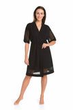Elegant Black Viscose Women's Bathrobe with Mesh Sleeves