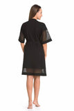 Elegant Black Viscose Women's Bathrobe with Mesh Sleeves