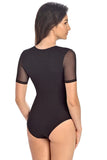 Elegant Black Mesh Bodysuit with Delicate Neckline Detail