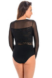 Elegant Black Lace Bodysuit with Mesh and Floral Details