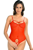 Seductive Deep Red Transparent Mesh Bodysuit for Women