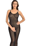 Elegant Black Mesh Bodysuit with Cut-Out Back & Adjustable Straps