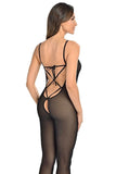 Elegant Black Mesh Bodysuit with Cut-Out Back & Adjustable Straps