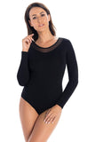 Elegant Long Sleeve Viscose Bodysuit with Mesh Detail