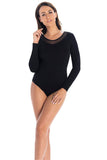Elegant Long Sleeve Viscose Bodysuit with Mesh Detail