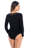 Elegant Long Sleeve Viscose Bodysuit with Mesh Detail