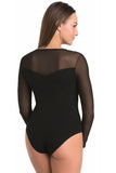Elegant Black Women's Viscose Bodysuit with Mesh Details