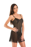 Alluring Black Mesh Chemise with Lace Detail