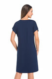 Comfortable Navy Blue Women's Knee-Length Shirt