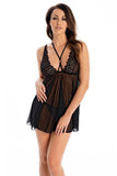 Alluring Black Mesh Chemise with Elegant Lace Detail