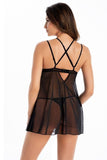 Alluring Black Mesh Chemise with Elegant Lace Detail