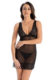 Alluring Black Lace Chemise with Sheer Mesh and Slit Detail