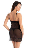 Alluring Black Lace Chemise with Sheer Mesh and Slit Detail
