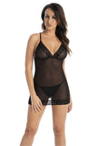 Seductive Black Mesh Chemise with Floral Lace Accents