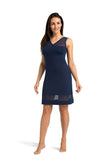 Elegant Dark Blue Women's V-Neck Shirt with Mesh Details