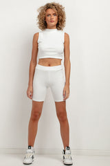 Soft Ribbed Cycling Shorts with Elevated Waist for Style - white / L