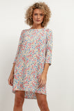 Chic Viscose Dress with Unique Patterns and Pleated Back