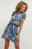 Floral Kimono Dress with Flared Hem and Waist Belt
